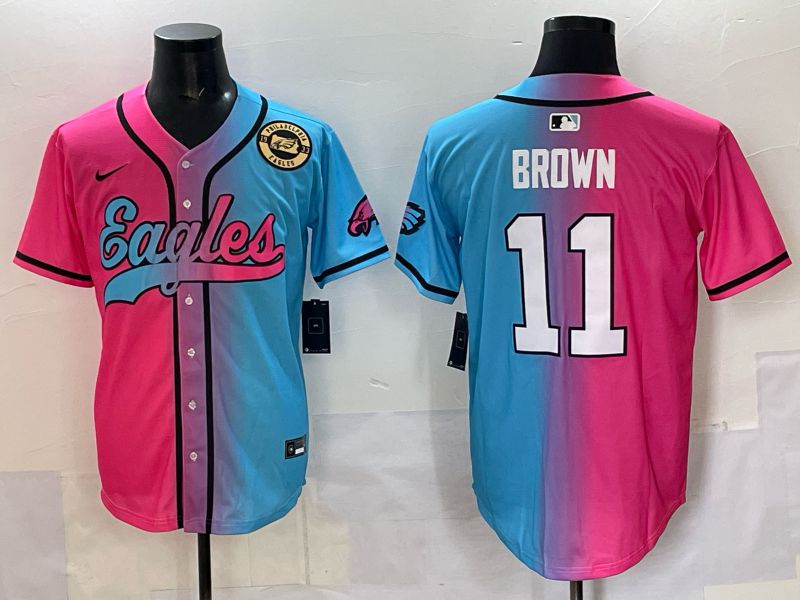 Men 2025 Philadelphia Eagles 11 Brown Blue pink Nike Limited NFL Jersey style 07
